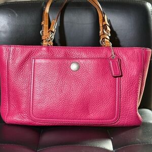 Coach Vintage Chelsea Vibrant Pink Tote Bag with Tan Handles
